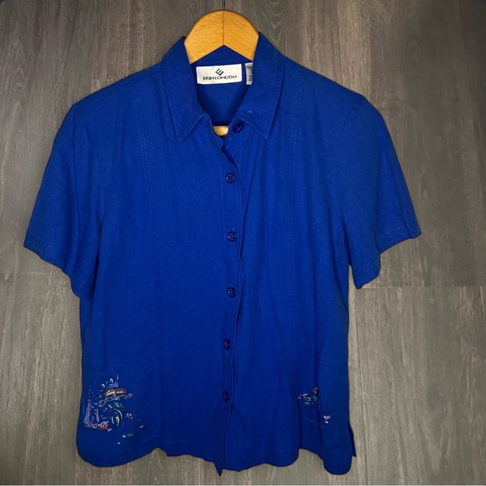 π Vintage Erinβ London 100% Silk Blue Button Up Top Size S π